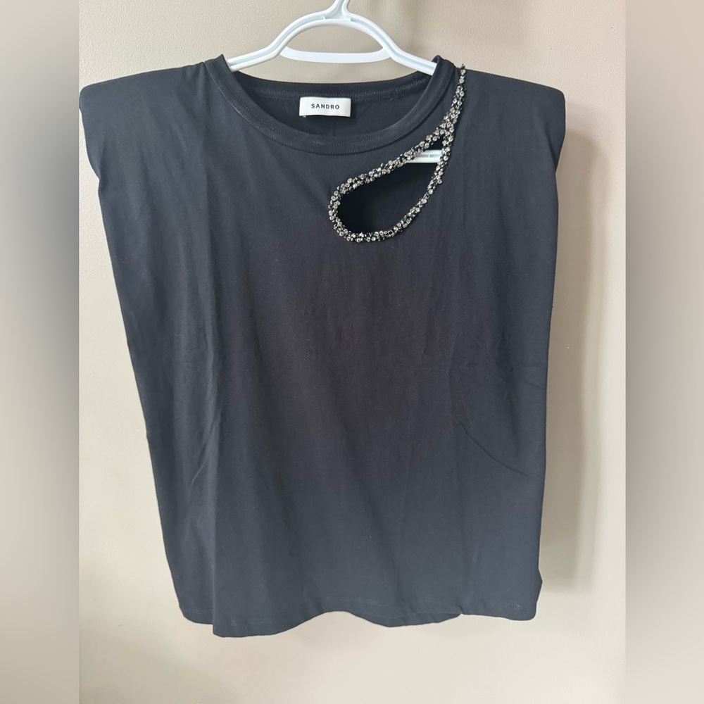 Sandro Black Silver Embellished Muscle Tee